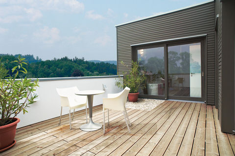 Schöner Ausblick vom Balkon des Musterhauses.