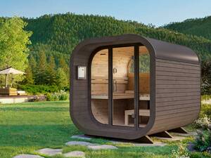 Die Aussensauna «Fjelo» von Röger überführt die klassische Fassform in eine präzise, geometrisch optimierte Architektur. Gerade Linien erzeugen ein angenehmes Raumgefühl, und grosszügige Glasflächen öffnen den Blick ins Freie. So entsteht ein kompakter Saunakörper, der Funktionalität und Atmosphäre vereint. Klafs AG.